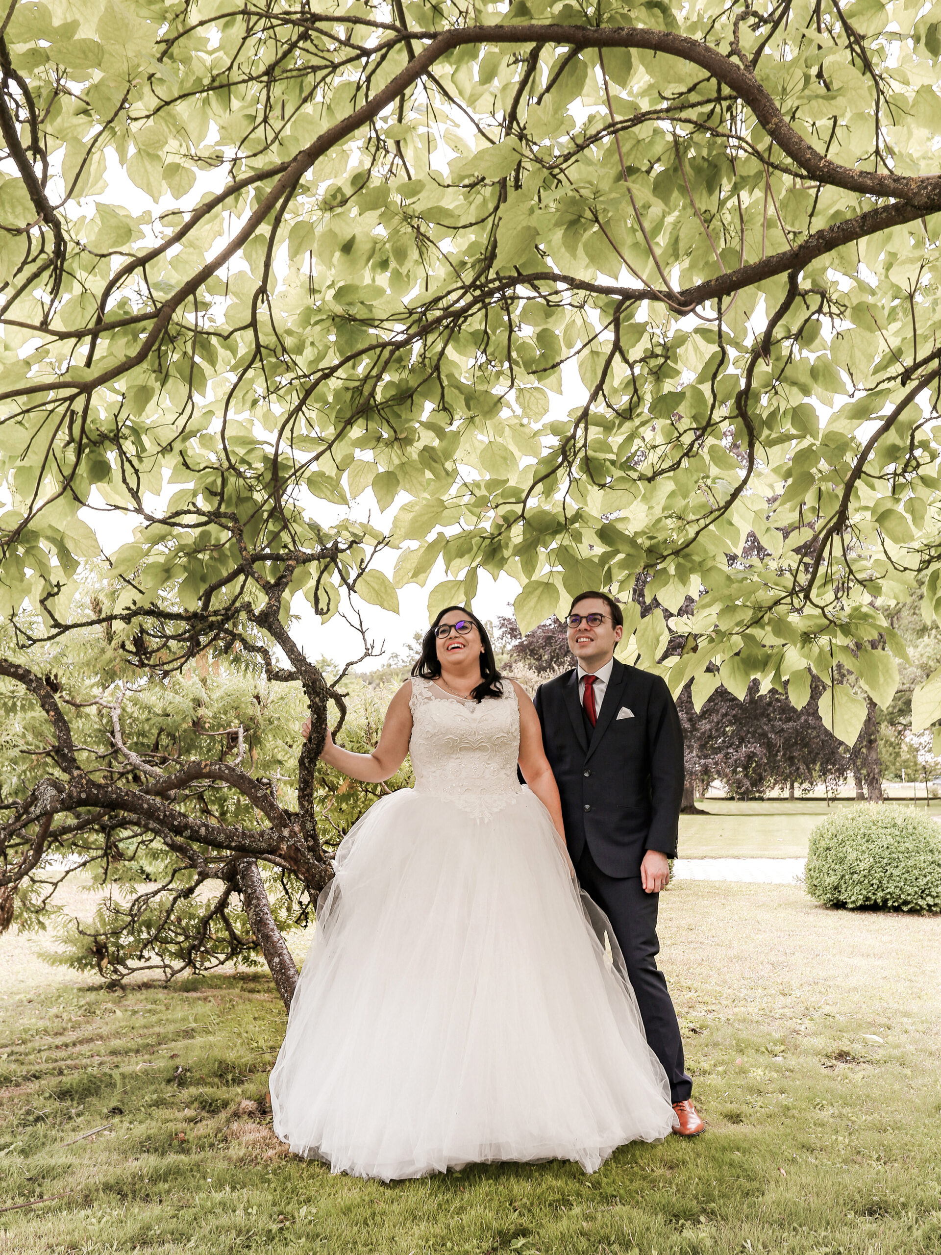 Photo d'un couple de mariés sous un arbre au Luxembourg